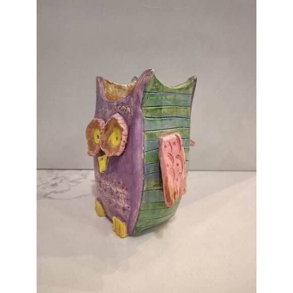 Studio Art Pottery Clay Hoot Owl Signed Figurine Handmade W/ Flippy Tail  Unique - Picture 8 of 11